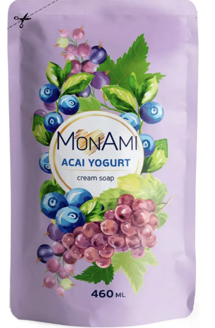 Крем-мило туалетне рідке Acai yogurt, MonAmi Дой-пак 460мл